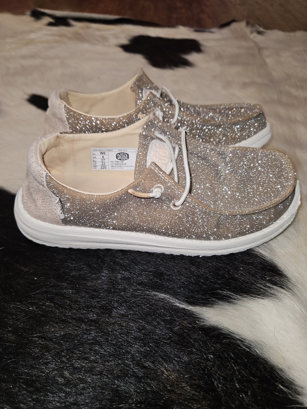 Hey Dude Womens Wendy Metallic Sparkle Rose Gold Sneakers